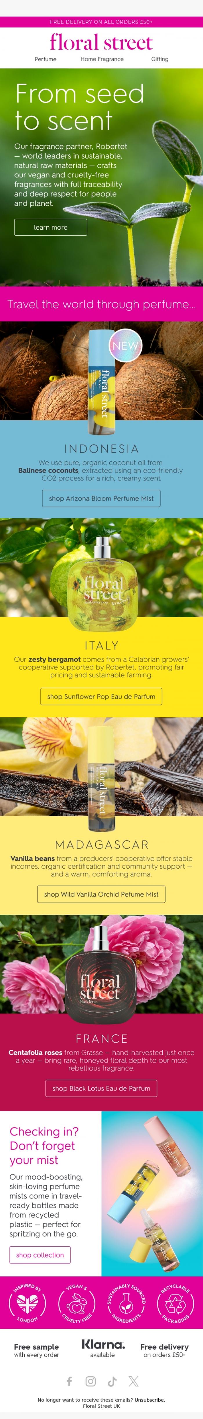 Email Design Inspiration from Floral Street, Travel the world through scent