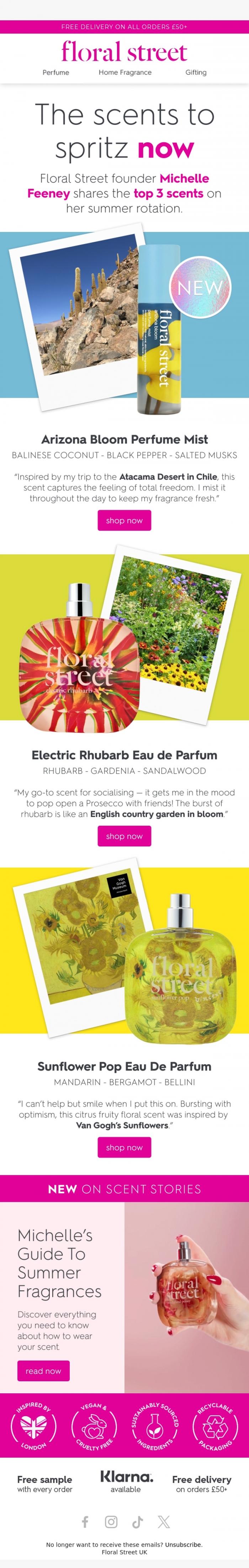 Email Design Inspiration from Floral Street, Our founder's summer favourites