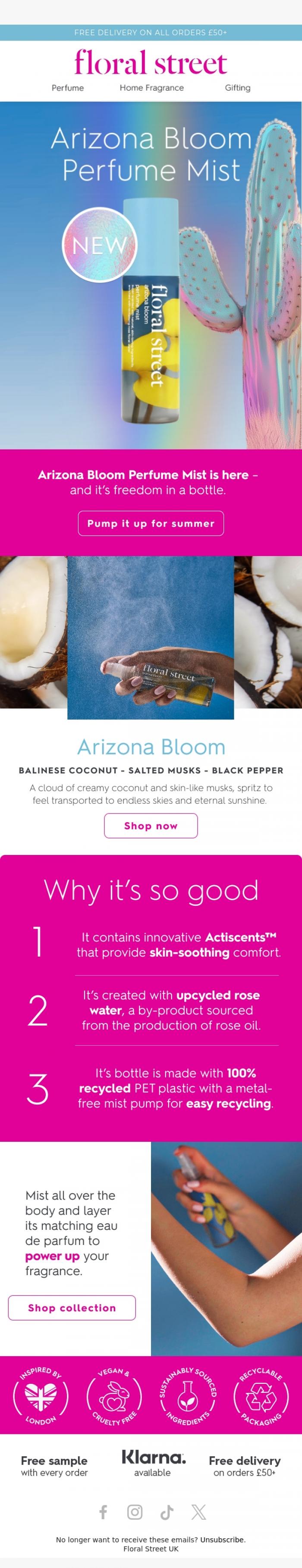 Email Design Inspiration from Floral Street, New: Arizona Bloom Perfume Mist ☁️✨
