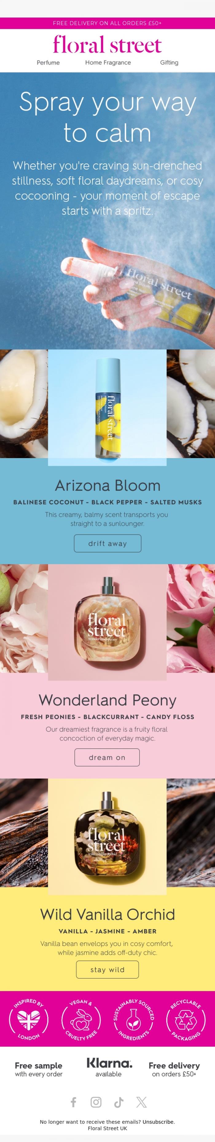 Email Design Inspiration from Floral Street, Scents to help you switch off