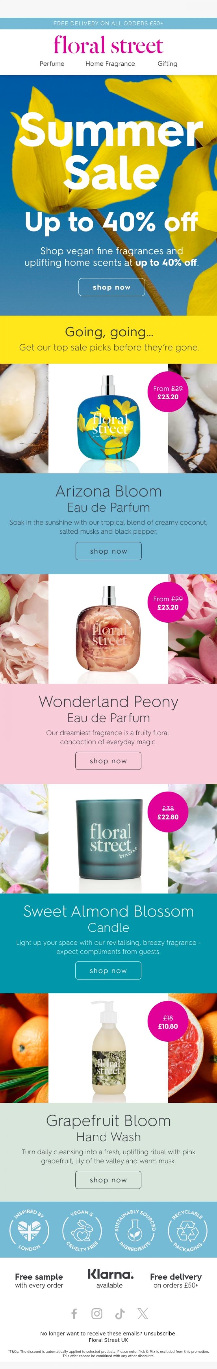 Email Design Inspiration from Floral Street, Don't miss out on 40% off