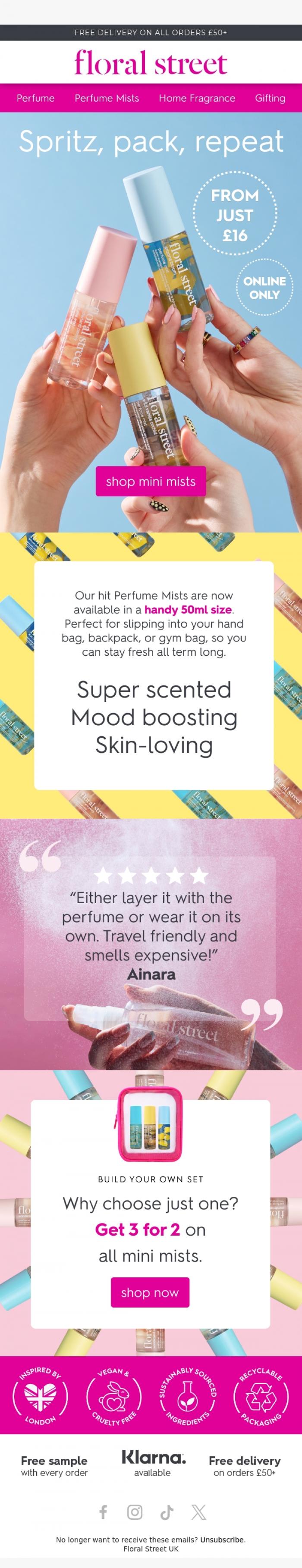 Email Design Inspiration from Floral Street, NEW Mini Perfume Mists