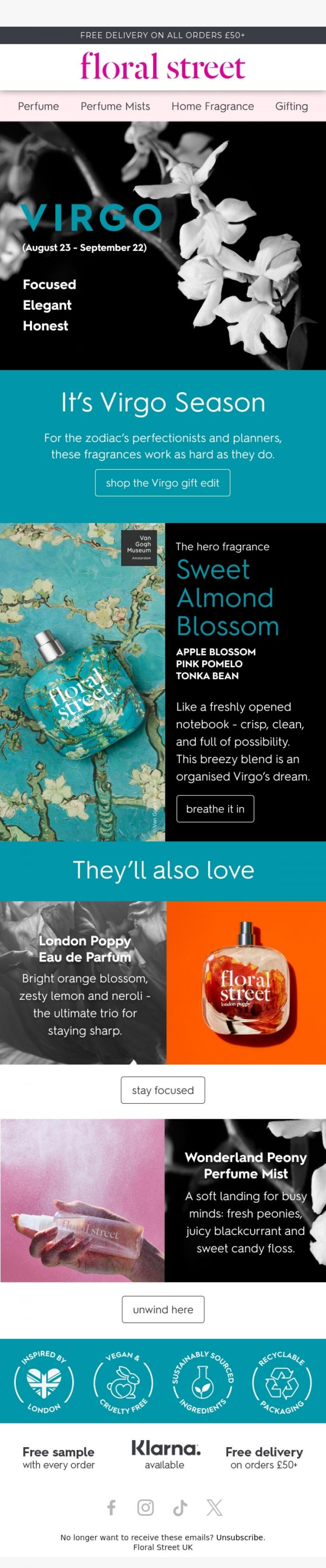 Email Design Inspiration from Floral Street, It's Virgo season ♍