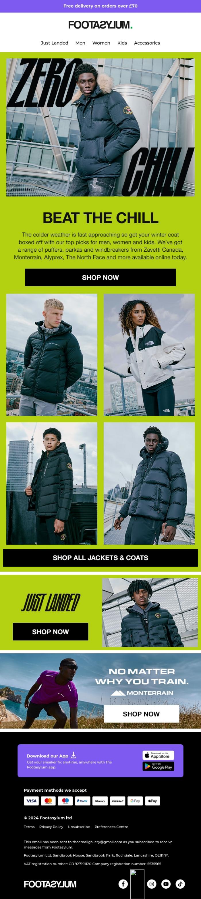 Email Design Inspiration from Footasylum, Beat the chill 🥶