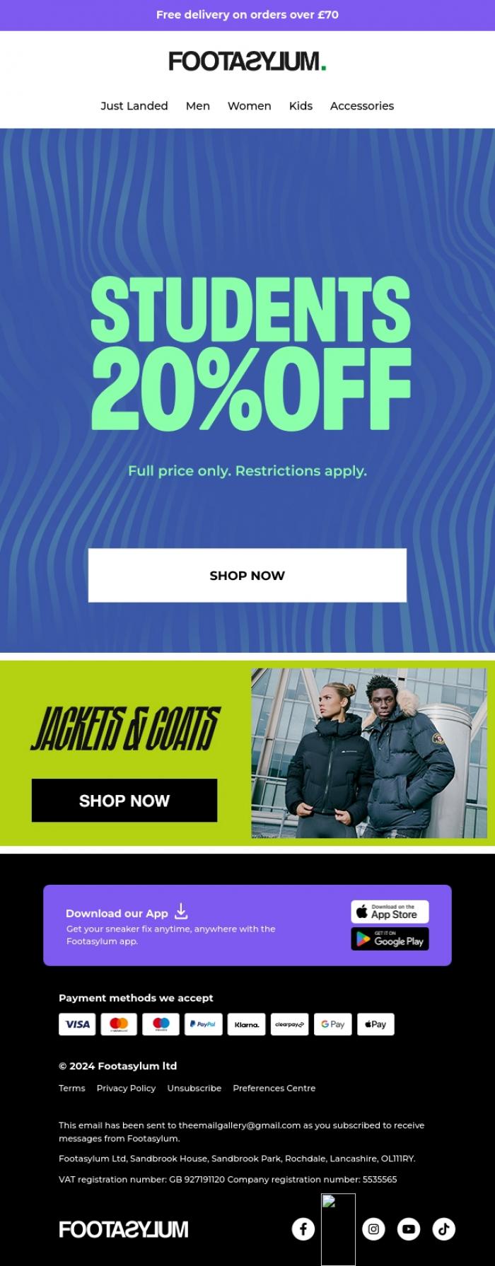 Email Design Inspiration from Footasylum, Calling all STUDENTS