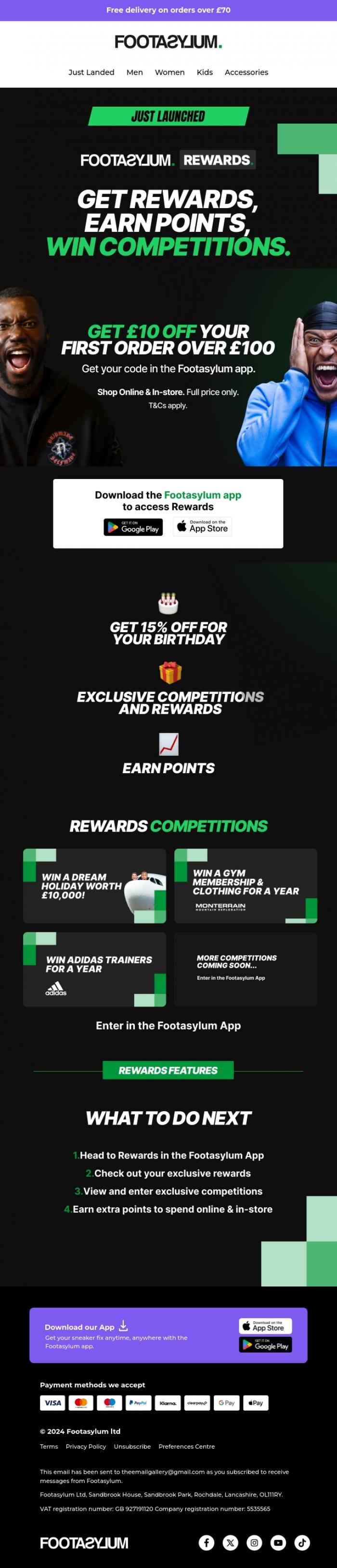 Email Design Inspiration from Footasylum, Introducing Footasylum REWARDS! 🚀💰