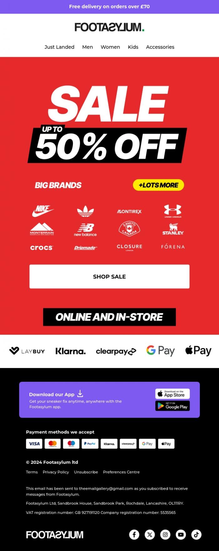 Email Design Inspiration from Footasylum, 🚨SALE HAS LANDED!🚨