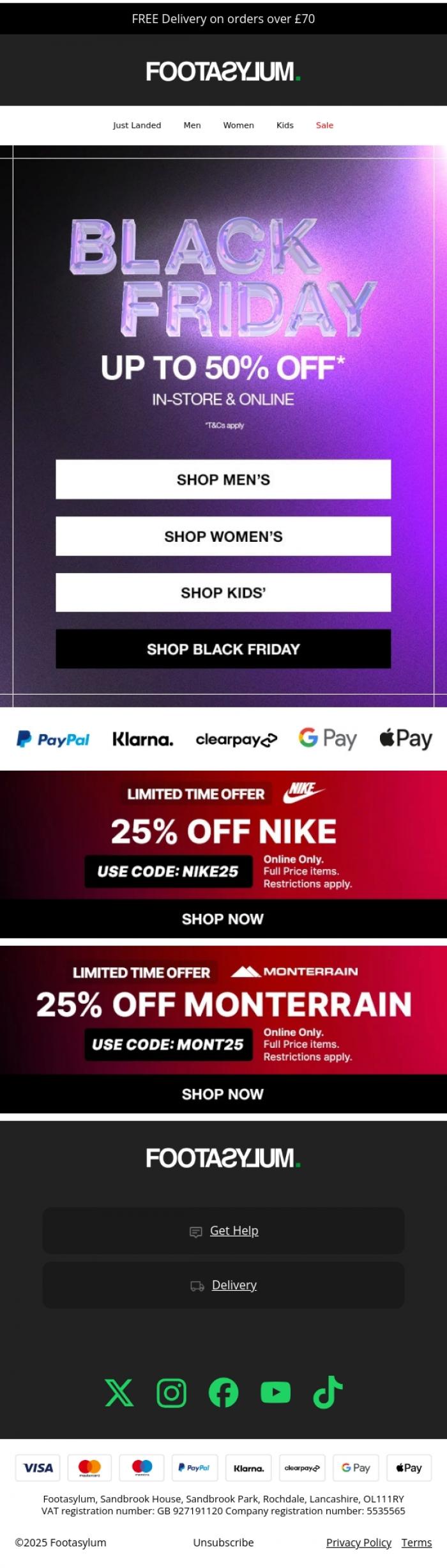 Email Design Inspiration from Footasylum, It's here... up to 50% off everything!!! 💸