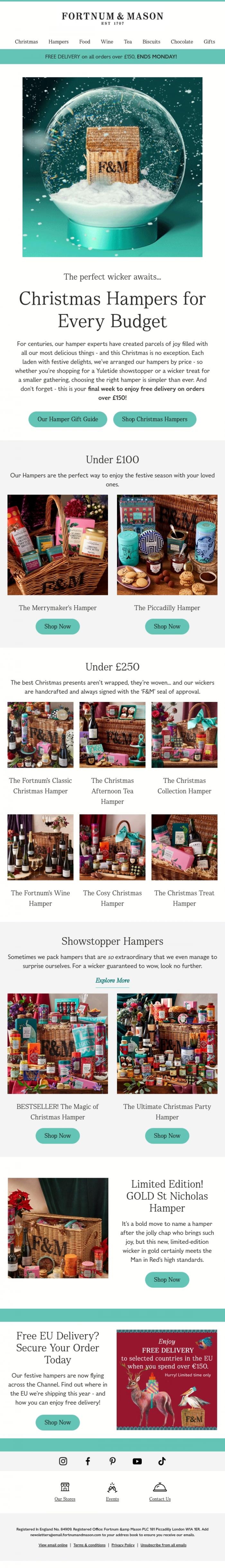 Email Design Inspiration from FORTNUM & MASON, Christmas Hampers for Every Budget