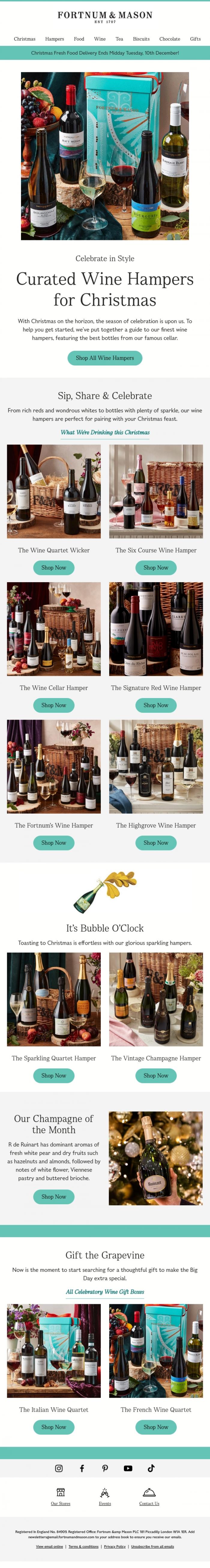 Email Design Inspiration from FORTNUM & MASON, Wine Hampers for Christmas🍷