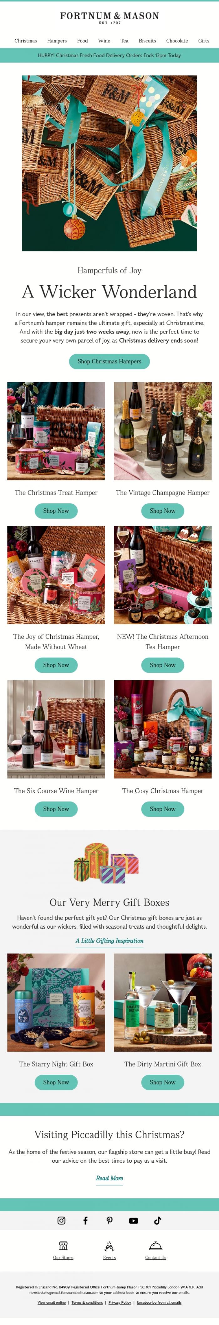 Email Design Inspiration from FORTNUM & MASON, Christmas Hampers Going Fast