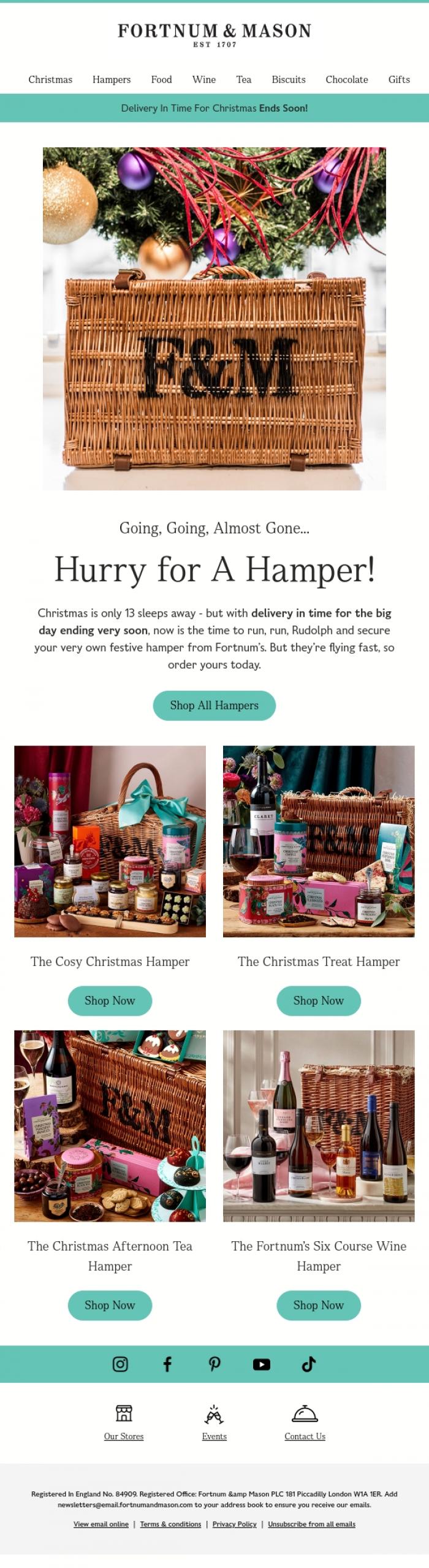 Email Design Inspiration from FORTNUM & MASON, Our Hampers Are Almost Gone!