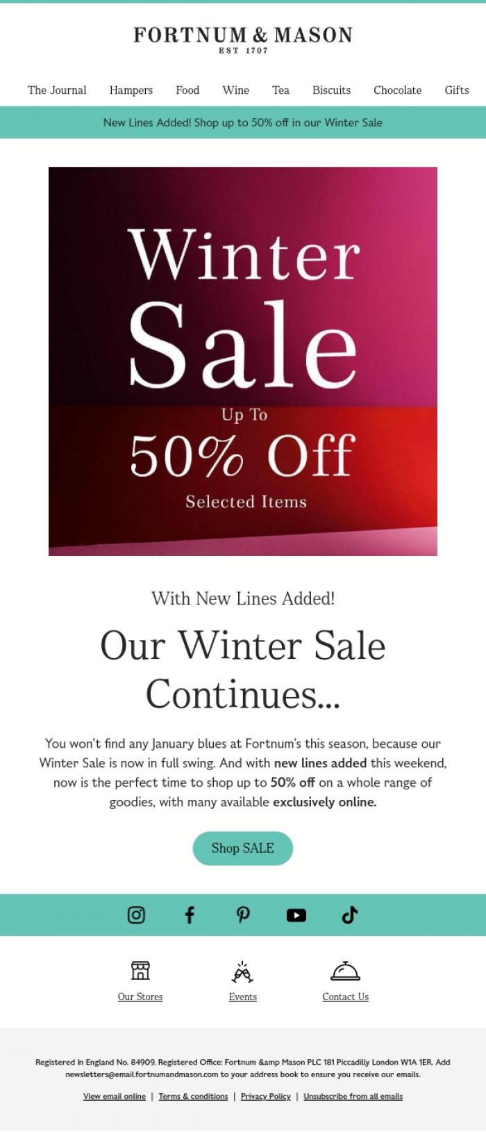 Email Design Inspiration from FORTNUM & MASON, Our Winter Sale Continues!