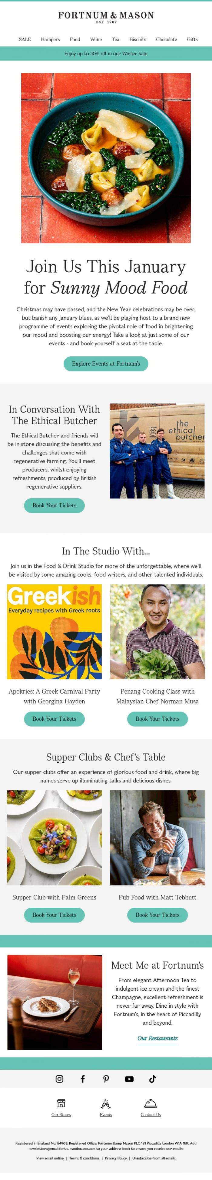 Email Design Inspiration from FORTNUM & MASON, What's On at Fortnum's