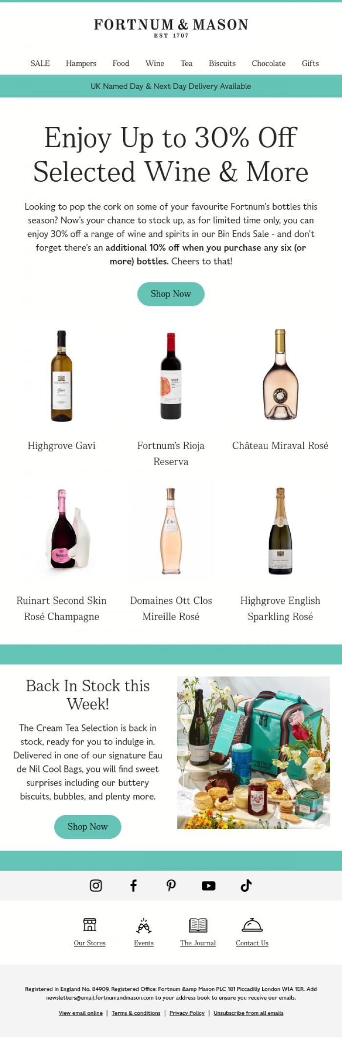 Email Design Inspiration from FORTNUM & MASON, Enjoy Up to 30% Off Wine & More