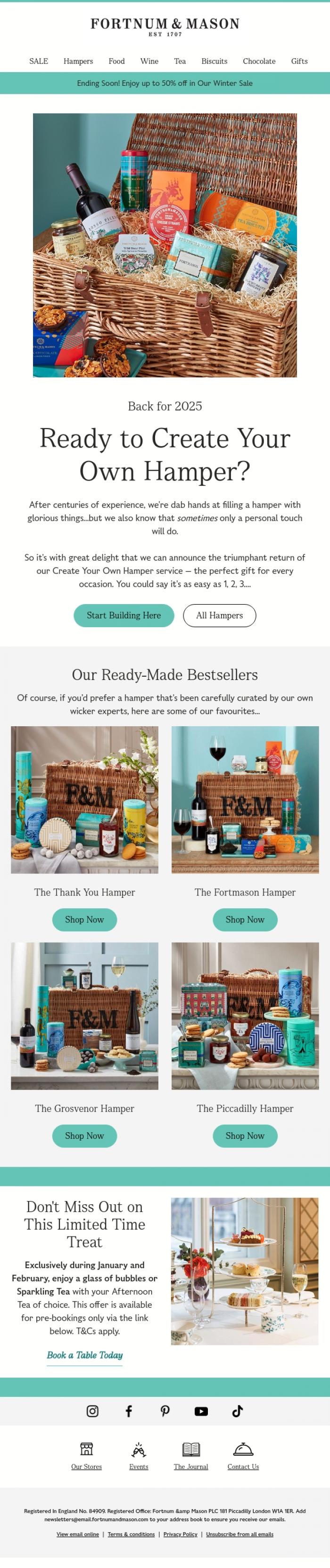 Email Design Inspiration from FORTNUM & MASON, Create Your Own Hamper is Back!
