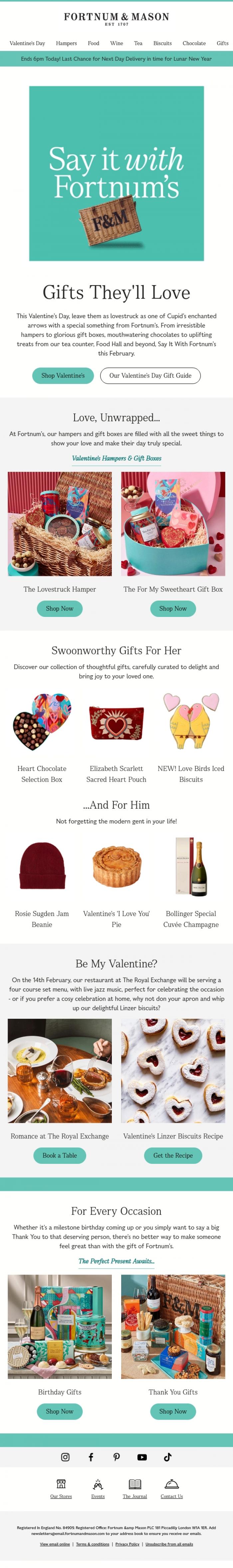 Email Design Inspiration from FORTNUM & MASON, Valentine's Gifts They'll Love