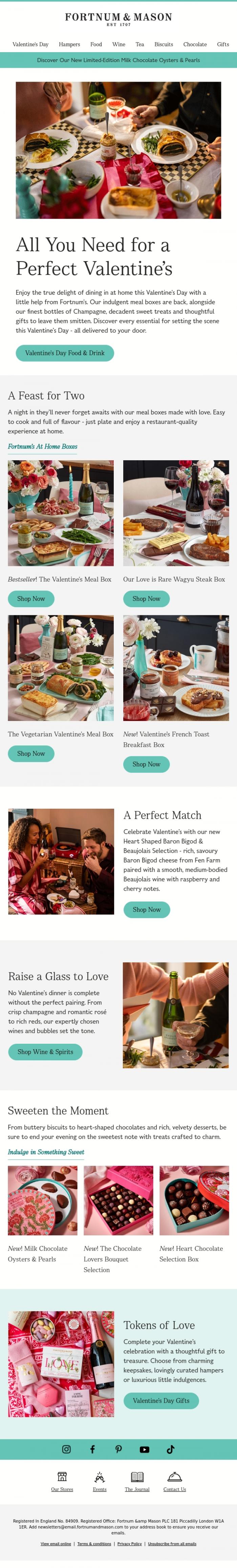 Email Design Inspiration from FORTNUM & MASON, For Your Perfect Valentine's Night In🍽️