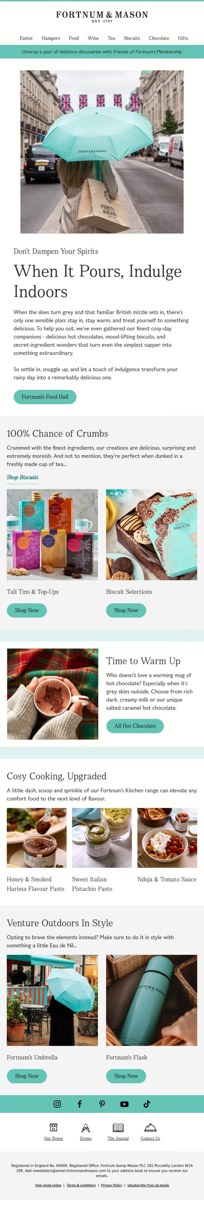 Email Design Inspiration from FORTNUM & MASON, Your Rainy Day Essentials🌧️