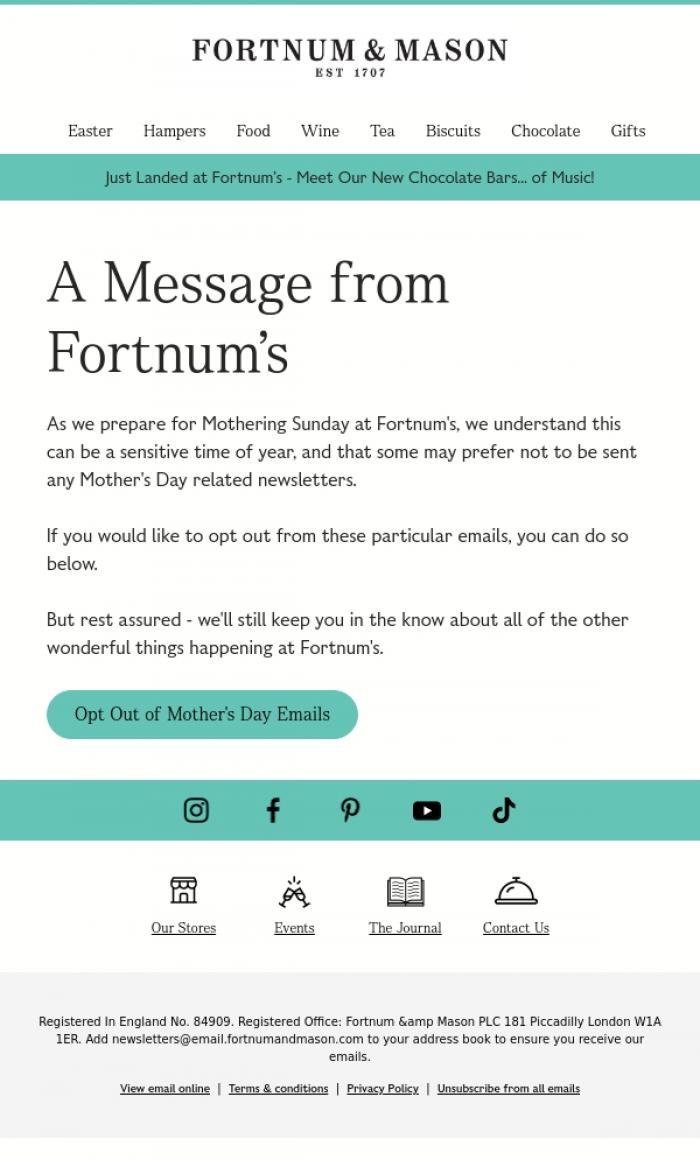 Email Design Inspiration from FORTNUM & MASON, A Message from Fortnum's