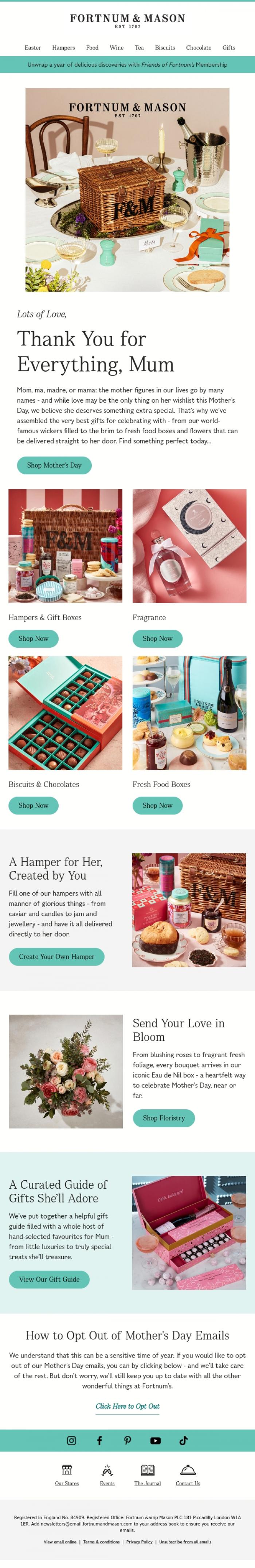 Email Design Inspiration from FORTNUM & MASON, Lots of Love, This Mother's Day🌷
