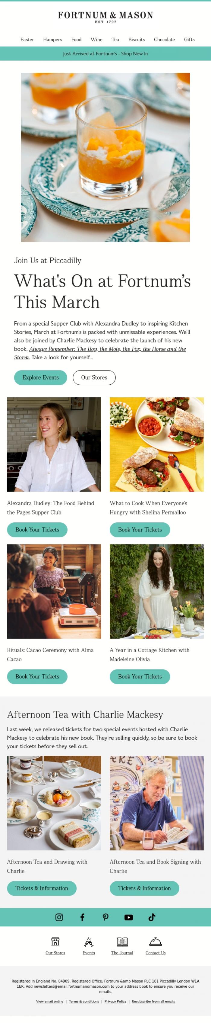 Email Design Inspiration from FORTNUM & MASON, What's On at Fortnum's This March?