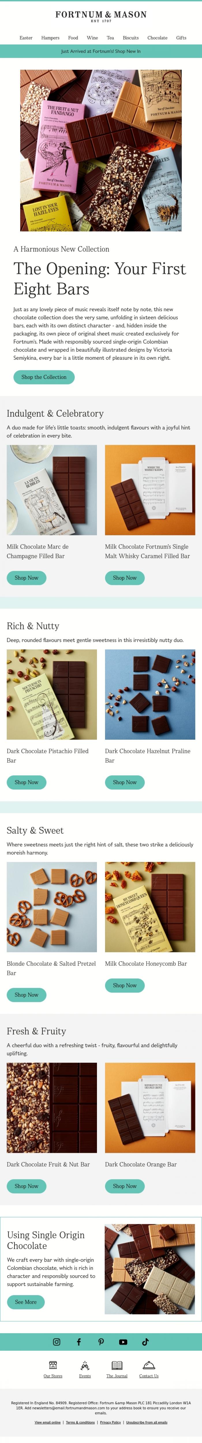 Email Design Inspiration from FORTNUM & MASON, Have You Tasted Our Musical Chocolate Bars?