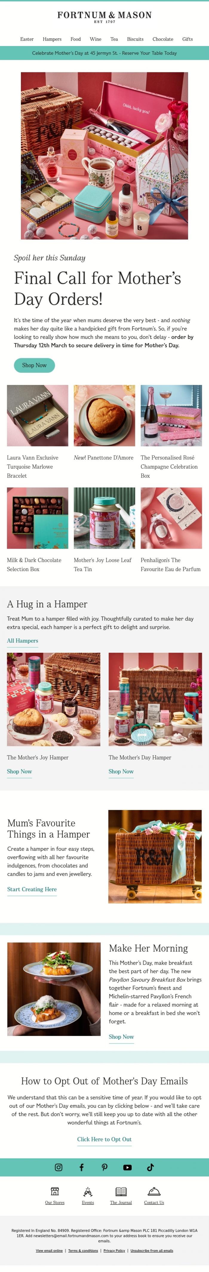 Email Design Inspiration from FORTNUM & MASON, FINAL WEEK for Mother's Day Orders!