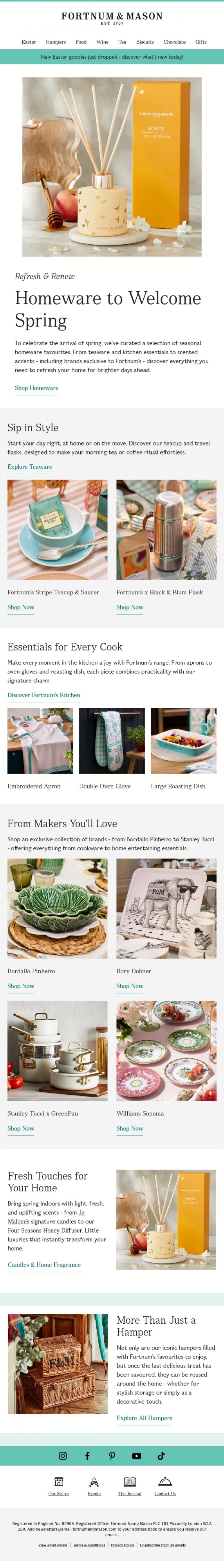 Email Design Inspiration from FORTNUM & MASON, Ready for a Spring Home Refresh?🌸