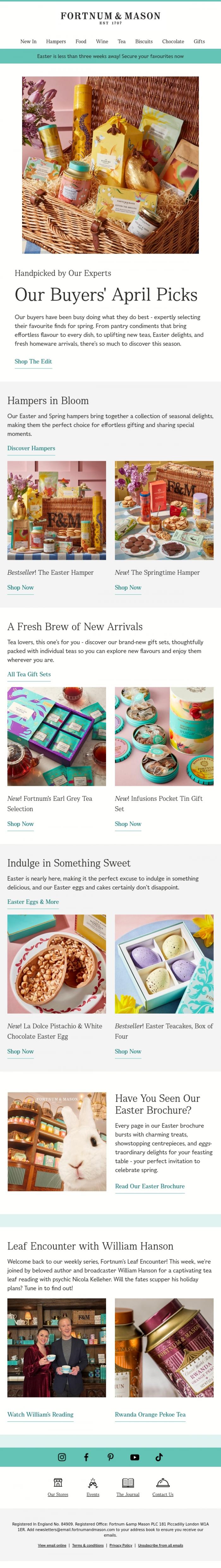 Email Design Inspiration from FORTNUM & MASON, Our Buyers' April Picks