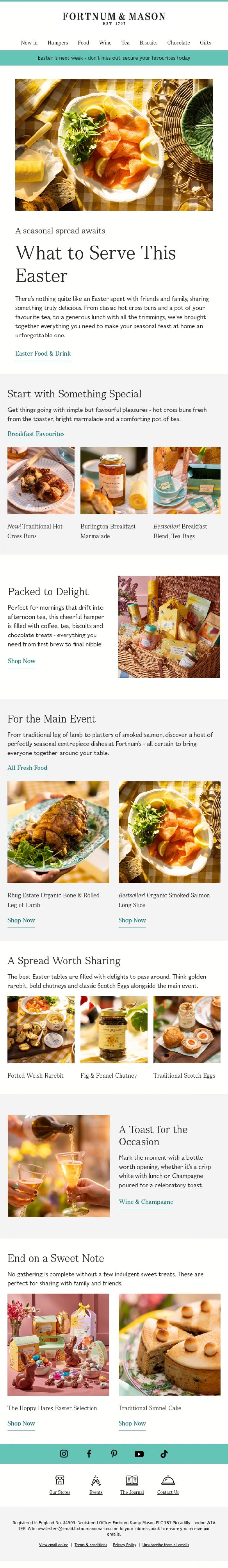 Email Design Inspiration from FORTNUM & MASON, Your Easter Feast Starts Here🍽️