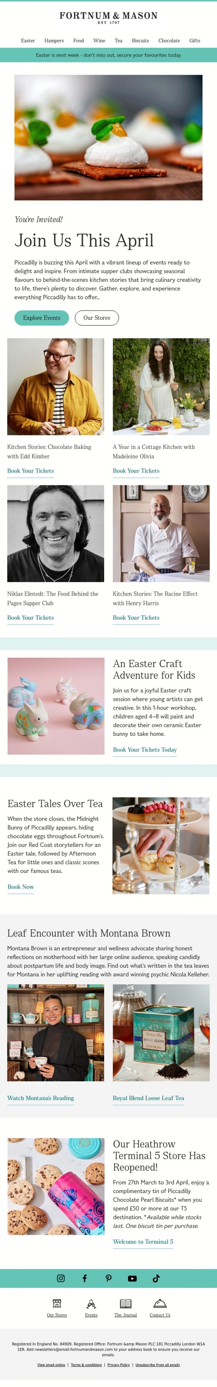 Email Design Inspiration from FORTNUM & MASON, What's On at Fortnum's This April?
