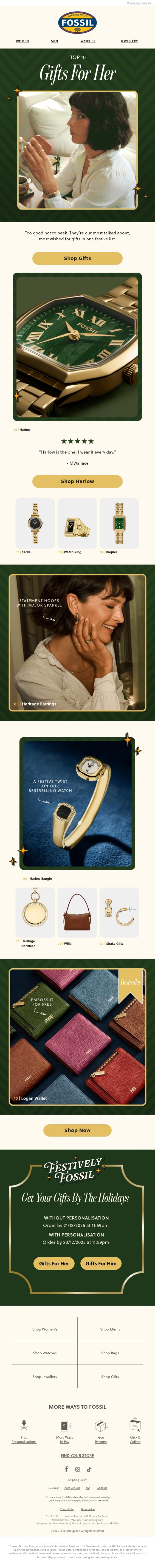Email Design Inspiration from Fossil, Top 10 Gifts For Her 🎁