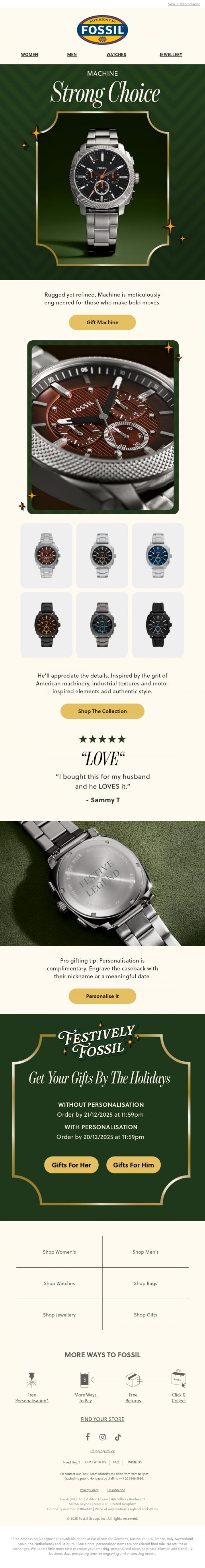 Email Design Inspiration from Fossil, MACHINE ⌚The Gift For Gearheads ⚙️