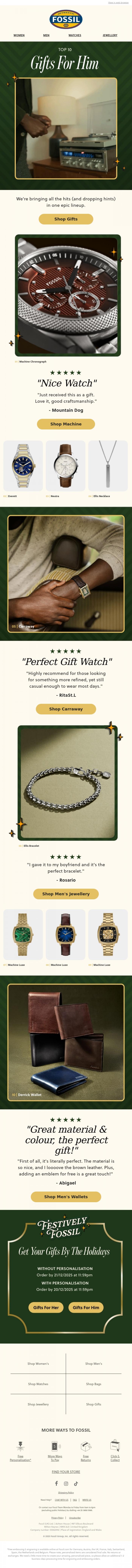Email Design Inspiration from Fossil, Top 10 Gifts For Him ⌚