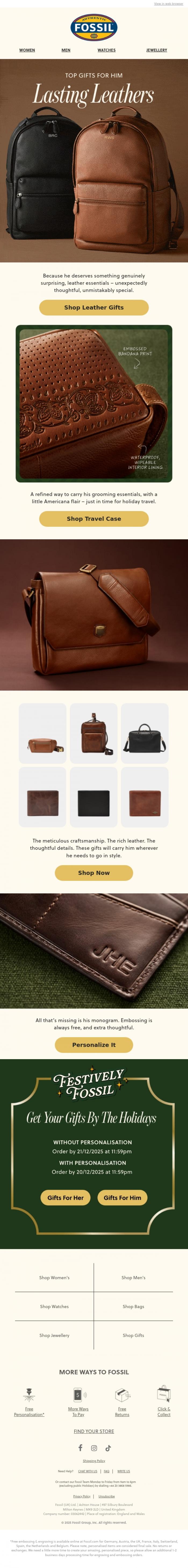 Email Design Inspiration from Fossil, Leather Gifts He'll Love