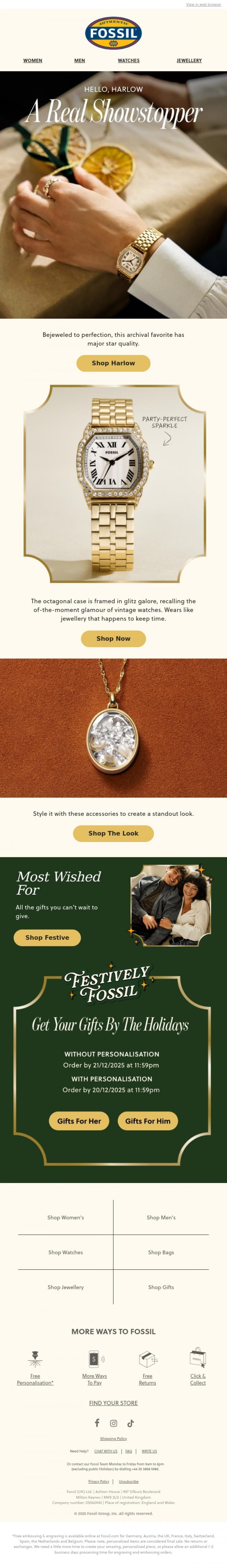 Email Design Inspiration from Fossil, Harlow Has A New Glow ✨