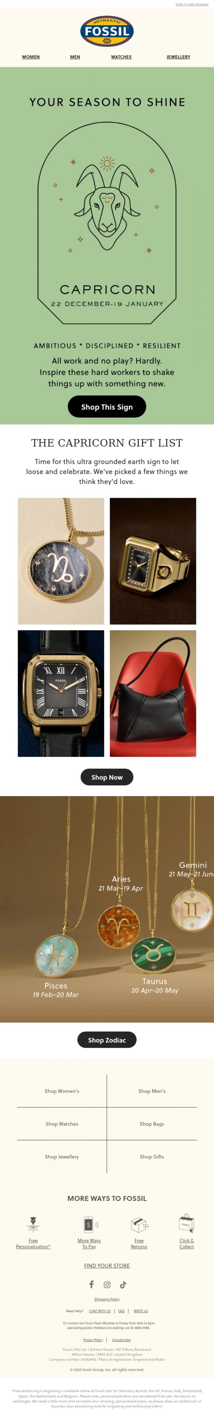 Email Design Inspiration from Fossil, ♑ It's Capricorn Season