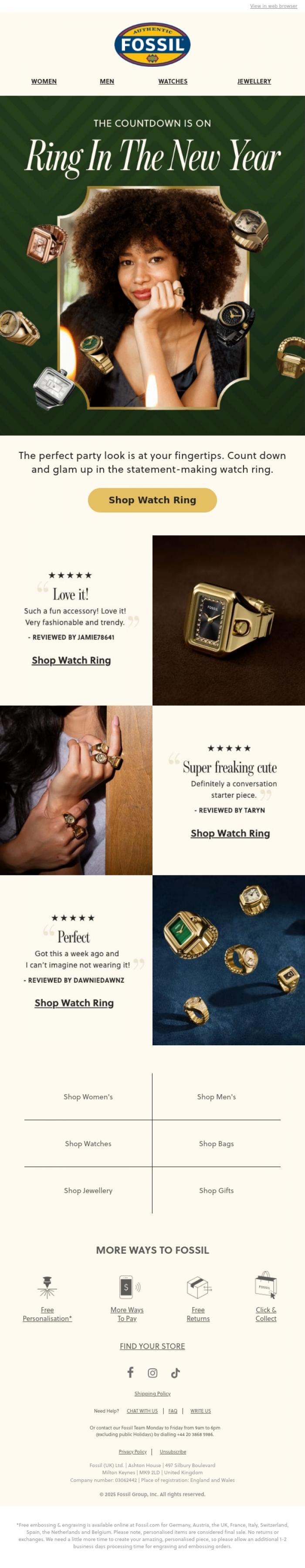 Email Design Inspiration from Fossil, 5...4...3...2...Watch Ring 🎉