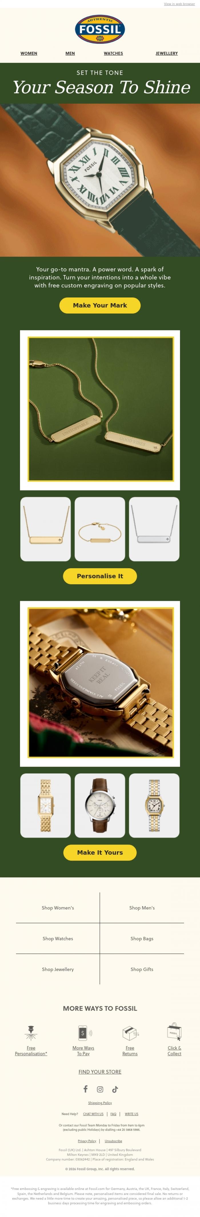 Email Design Inspiration from Fossil, Your Best Year Yet 💫