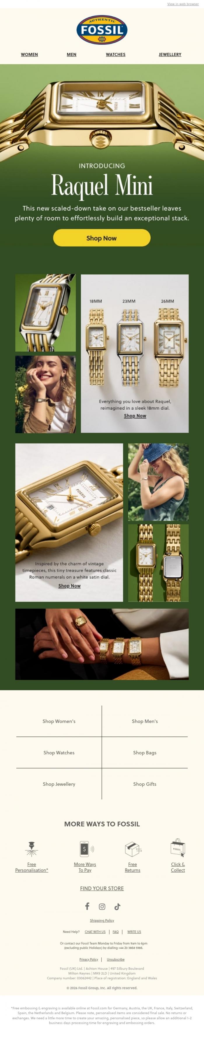 Email Design Inspiration from Fossil, Meet The New Raquel Mini