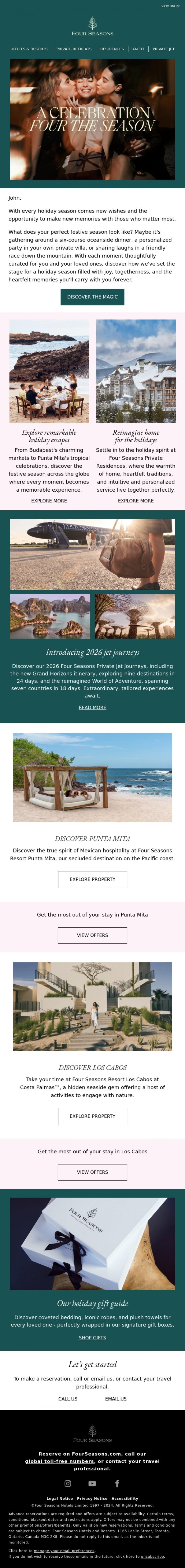 Email Design Inspiration from Four Seasons, John, this year's holiday comes with heart
