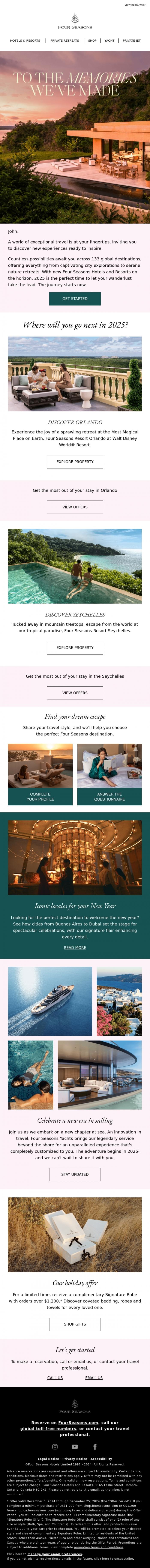 Email Design Inspiration from Four Seasons, John, endless adventures await in 2025
