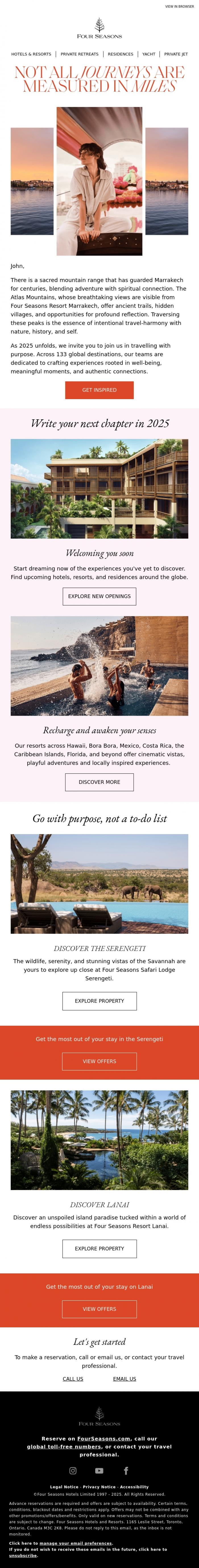 Email Design Inspiration from Four Seasons, John, travel with intention in 2025