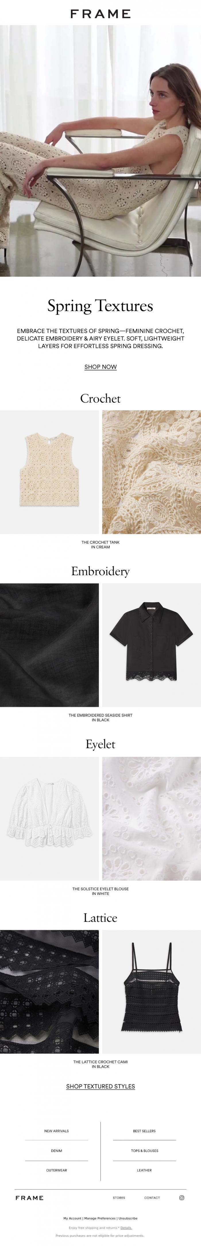 Email Design Inspiration from FRAME, Spring Texture, Soft & Light