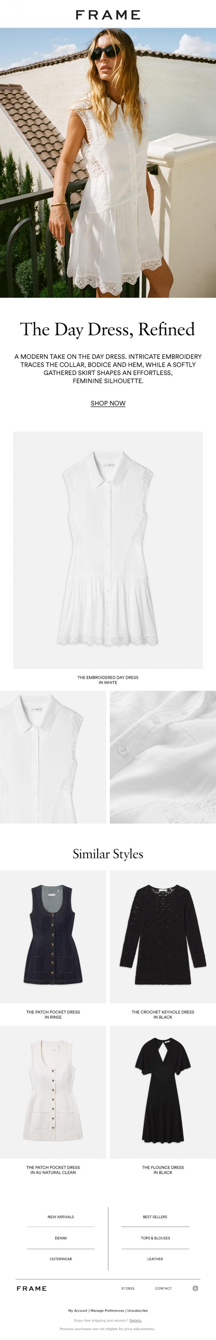 Email Design Inspiration from FRAME, Meet the Embroidered Day Dress