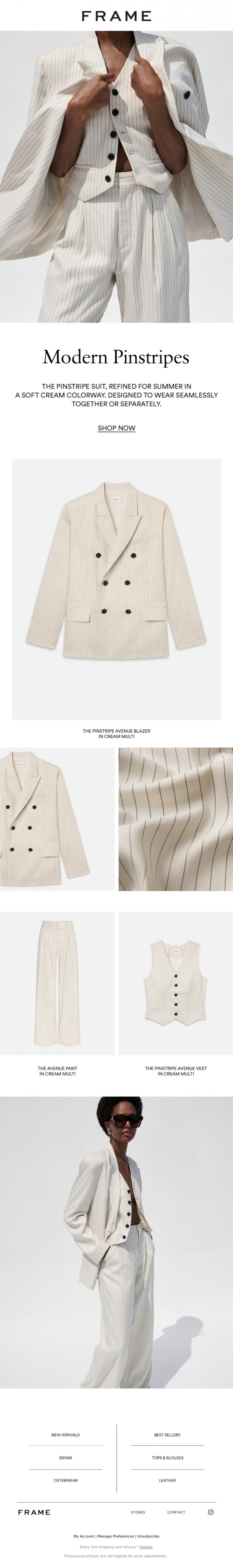 Email Design Inspiration from FRAME, Summer Suiting, Striped