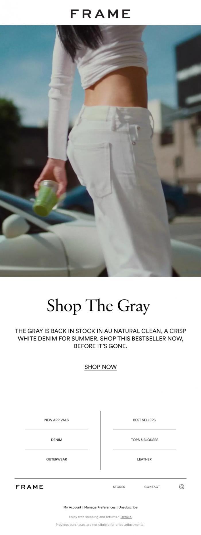 Email Design Inspiration from FRAME, The Gray in Au Natural is Back