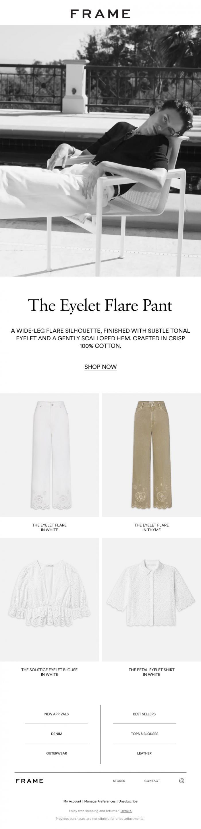 Email Design Inspiration from FRAME, Meet the Eyelet Flare Pant