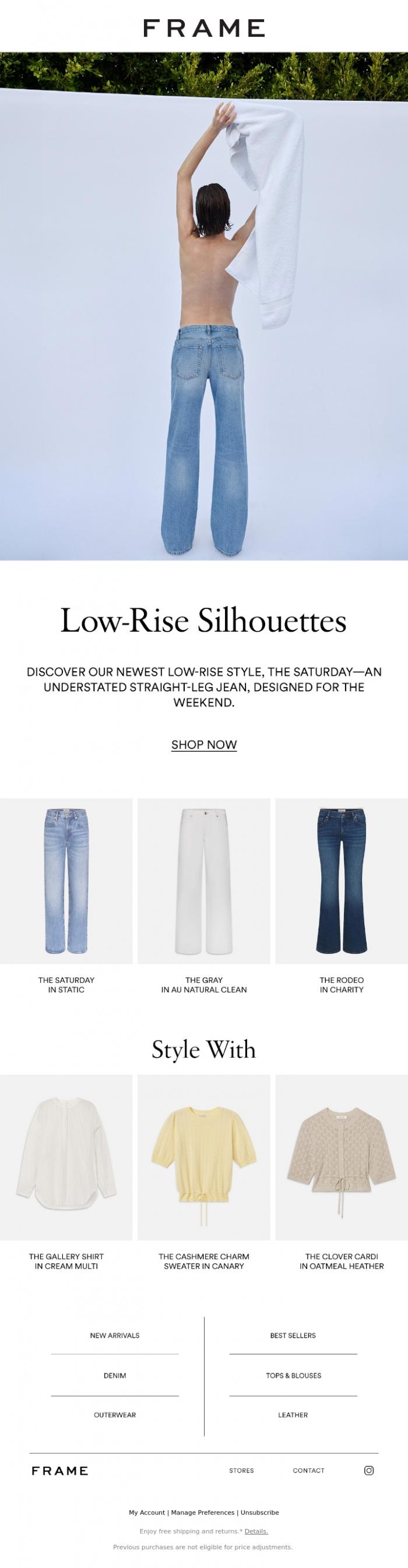 Email Design Inspiration from FRAME, The Low-Rise Edit